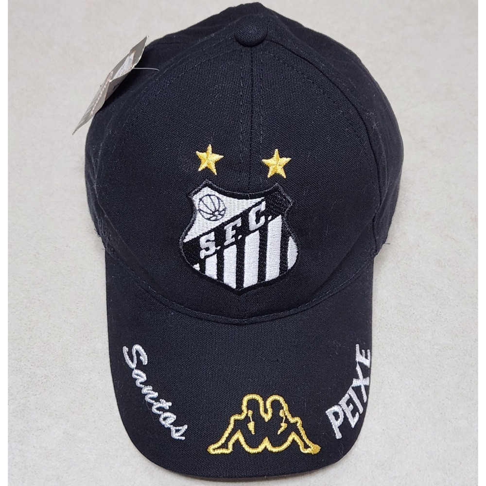 Kappa Santos FC Soccer Hat Black Adjustable Cap Peixe Alvinegro Praiano NWT